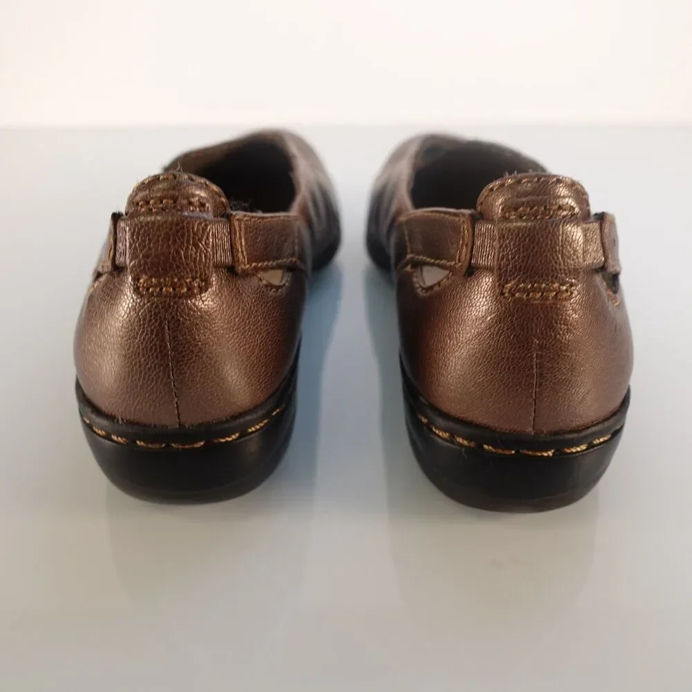 Women's Clarks Evianna Fig Leather Slip on Comfort Shoes Pewter Size 8 Narrow